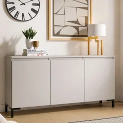 Credenza Grigio Chiaro Nero 3 Ripiani Apertura Battente 150x37x75h cm, 3 Ante Made in Italy - Milarele