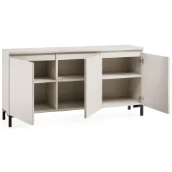 Credenza Grigio Chiaro Nero 3 Ripiani Apertura Battente 150x37x75h cm, 3 Ante Made in Italy - Milarele