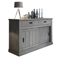 Credenza Grigio Rovere Grigio 2 Ripiani 2 Cassetti 138x50x95h cm, 2 Ante - Lupara