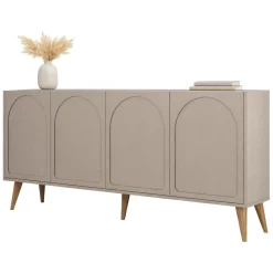 Credenza Grigio Tortora Marrone Noce 2 Ripiani 4 Ante 180x35x81h cm, 4 Vani - Niscemi