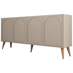 Credenza Grigio Tortora Marrone Noce 2 Ripiani 4 Ante 180x35x81h cm, 4 Vani - Niscemi