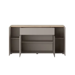 Credenza Grigio Tortora Marrone Quercia 3 Ripiani un Cassetto 170x40x85h cm, 4 Ante - Cirimido