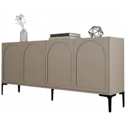 Credenza Grigio Tortora Nero 2 Ripiani 4 Vani 180x35x79h cm, 4 Ante - Torno