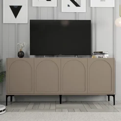 Credenza Grigio Tortora Nero 2 Ripiani 4 Vani 180x35x79h cm, 4 Ante - Torno