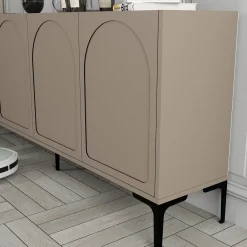 Credenza Grigio Tortora Nero 2 Ripiani 4 Vani 180x35x79h cm, 4 Ante - Torno