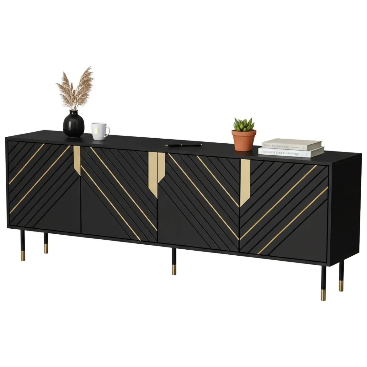 Credenza Landiona, 204x40 h72 cm, Nero e Oro