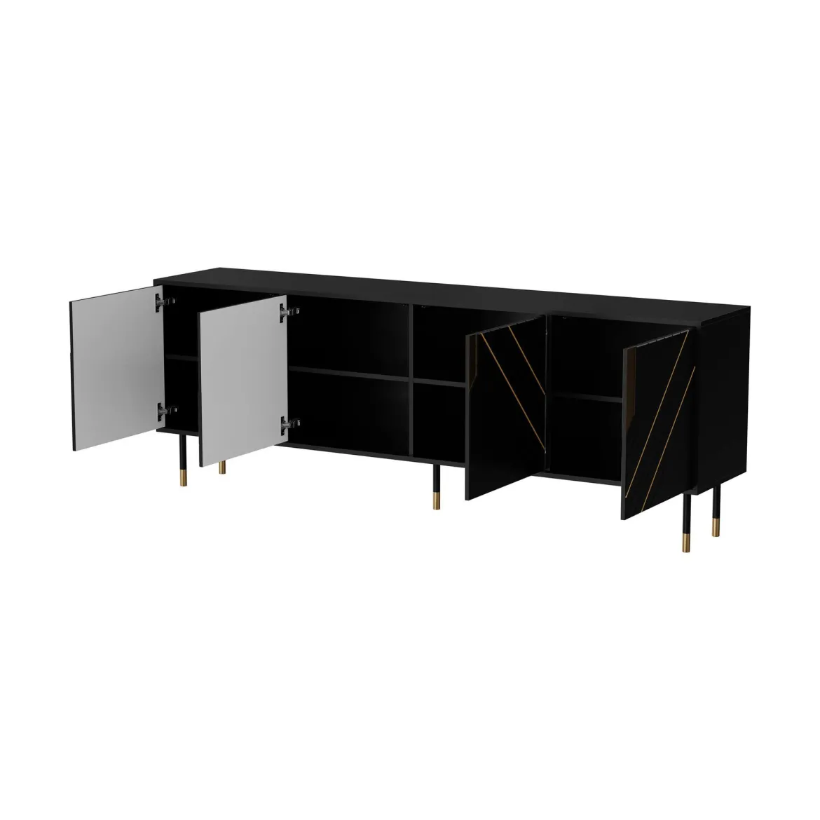 Credenza Landiona, 204x40 h72 cm, Nero e Oro