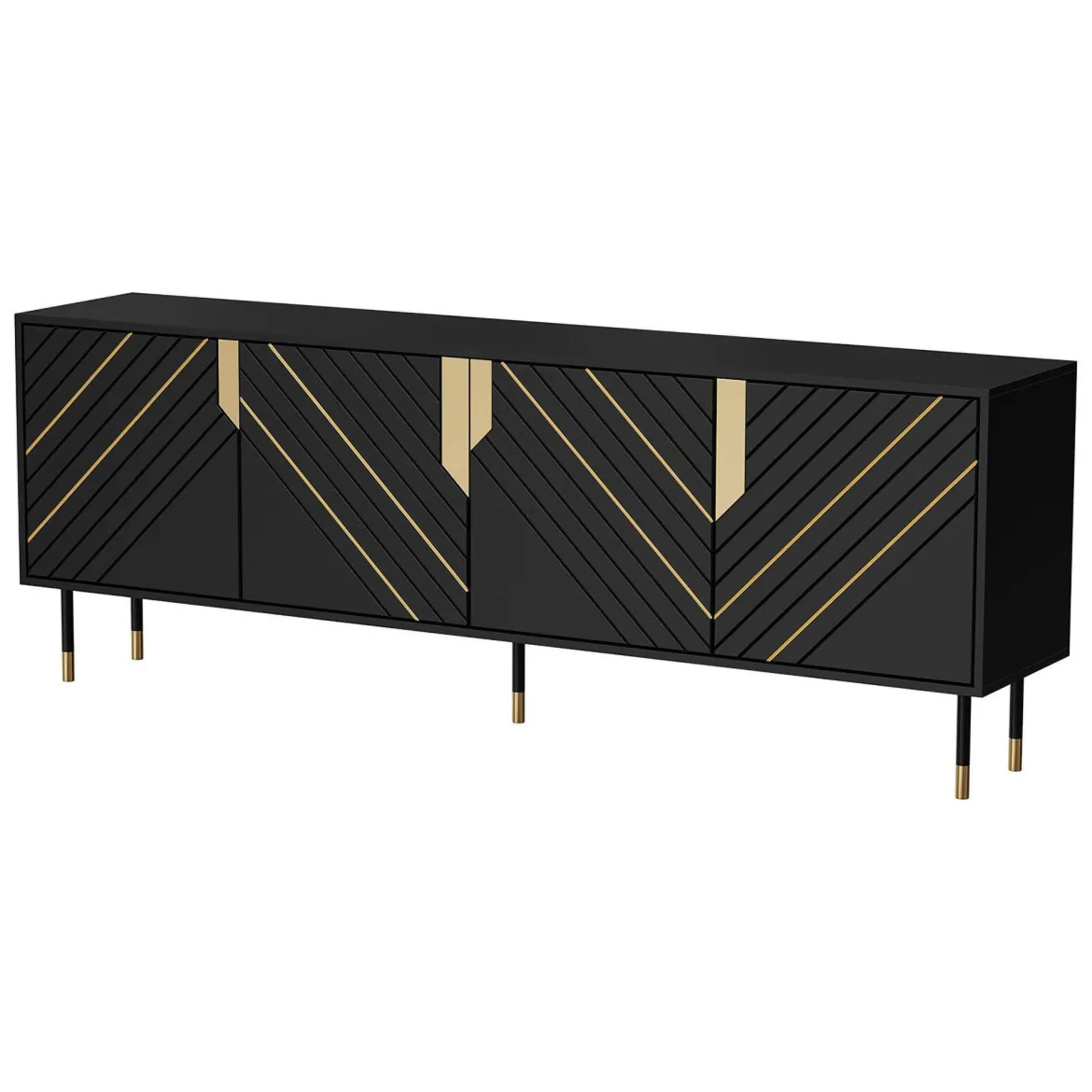 Credenza Landiona, 204x40 h72 cm, Nero e Oro