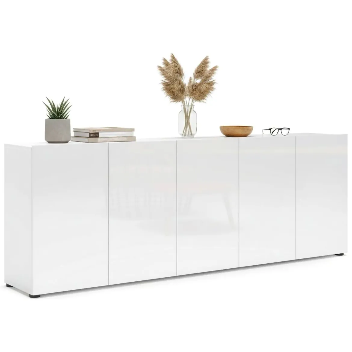 Credenza larga bianco lucida 225x38x79h cm 5 ante - Macaria