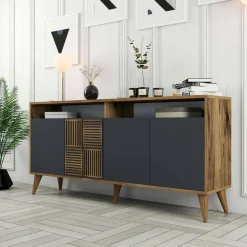 Credenza legno e antracite 160x35x78h cm 4 ante - Garigliano