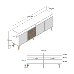 Credenza legno e antracite 160x35x78h cm 4 ante - Garigliano