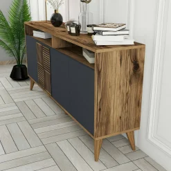 Credenza legno e antracite 160x35x78h cm 4 ante - Garigliano