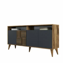 Credenza legno e antracite 160x35x78h cm 4 ante - Garigliano