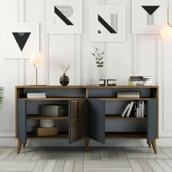 Credenza legno e antracite 160x35x78h cm 4 ante - Garigliano