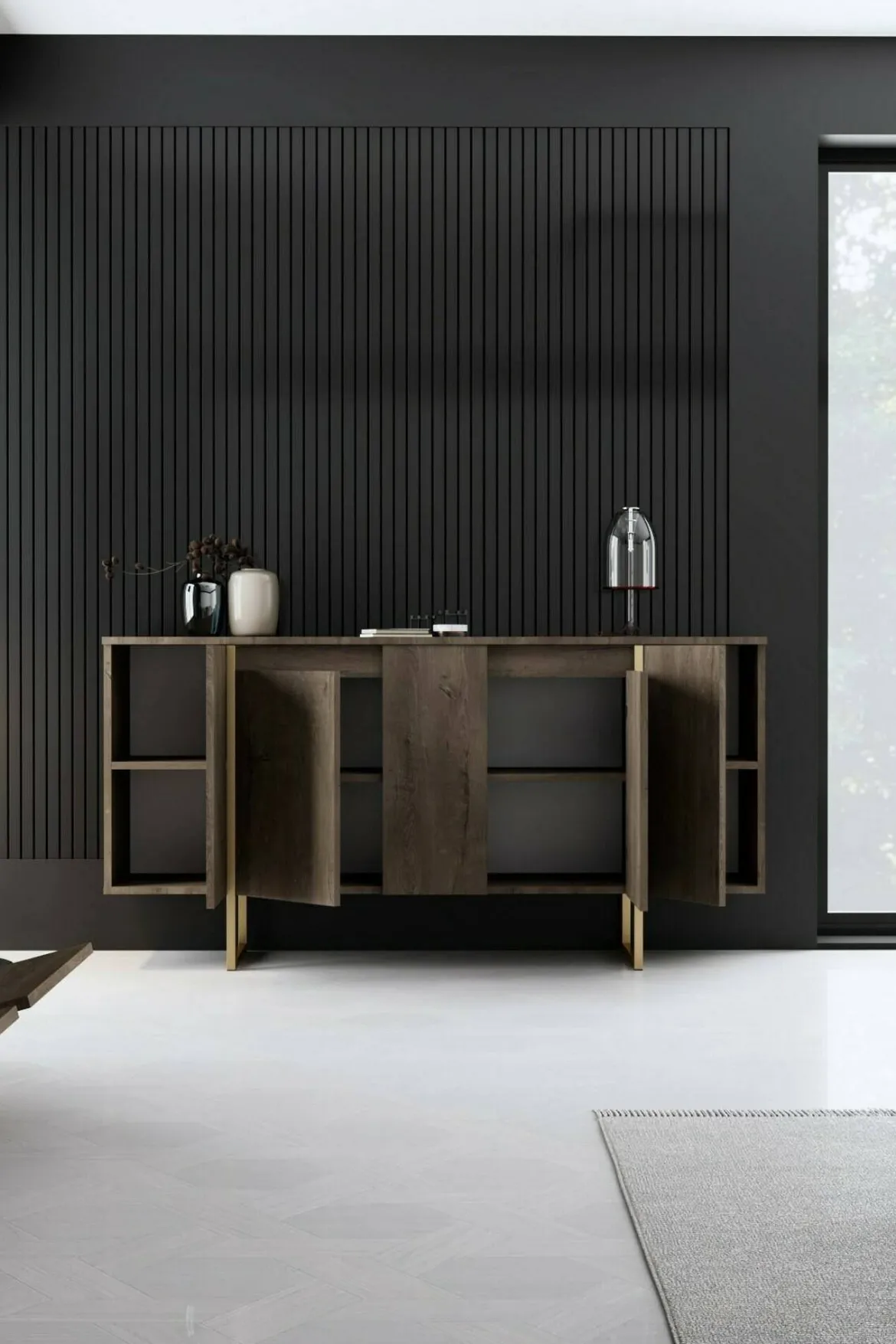 Credenza legno e oro 160x35x80h cm 4 ante - Arta