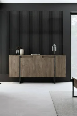 Credenza legno scuro e nera 160x35x80h cm 4 ante - Arta