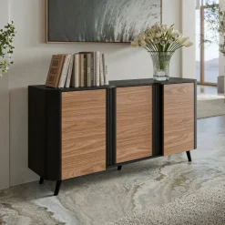 Credenza Loreo, 151x42 h70 cm, Nero e Noce