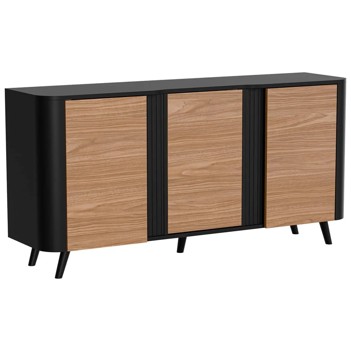Credenza Loreo, 151x42 h70 cm, Nero e Noce