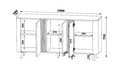 Credenza marmo e nera 150x42x70h cm 3 ante - Loreo