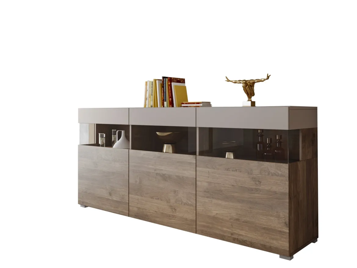 Credenza Marrone Beige 3 Ripiani 3 Ante 180x41x80h cm, 6 Vani - Fanna