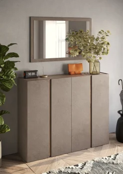 Credenza Marrone Bronzo 10 Ripiani 12 Vani 140x35x111h cm, 4 Ante - Nebbiuno