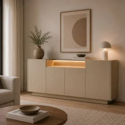 Credenza Marrone Chiaro Marrone Rovere 3 Cassetti 2 Ripiani 176x40x83h cm, Apertura Battente, Scorrevole - Haleli