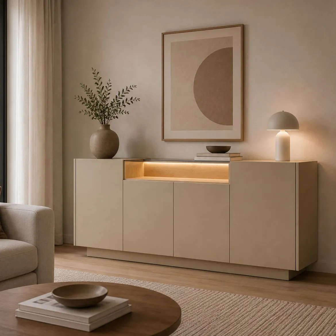 Credenza Marrone Chiaro Marrone Rovere 3 Cassetti 2 Ripiani 176x40x83h cm, Apertura Battente, Scorrevole - Haleli