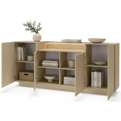 Credenza Marrone Chiaro Marrone Rovere 3 Cassetti 2 Ripiani 176x40x83h cm, Apertura Battente, Scorrevole - Haleli
