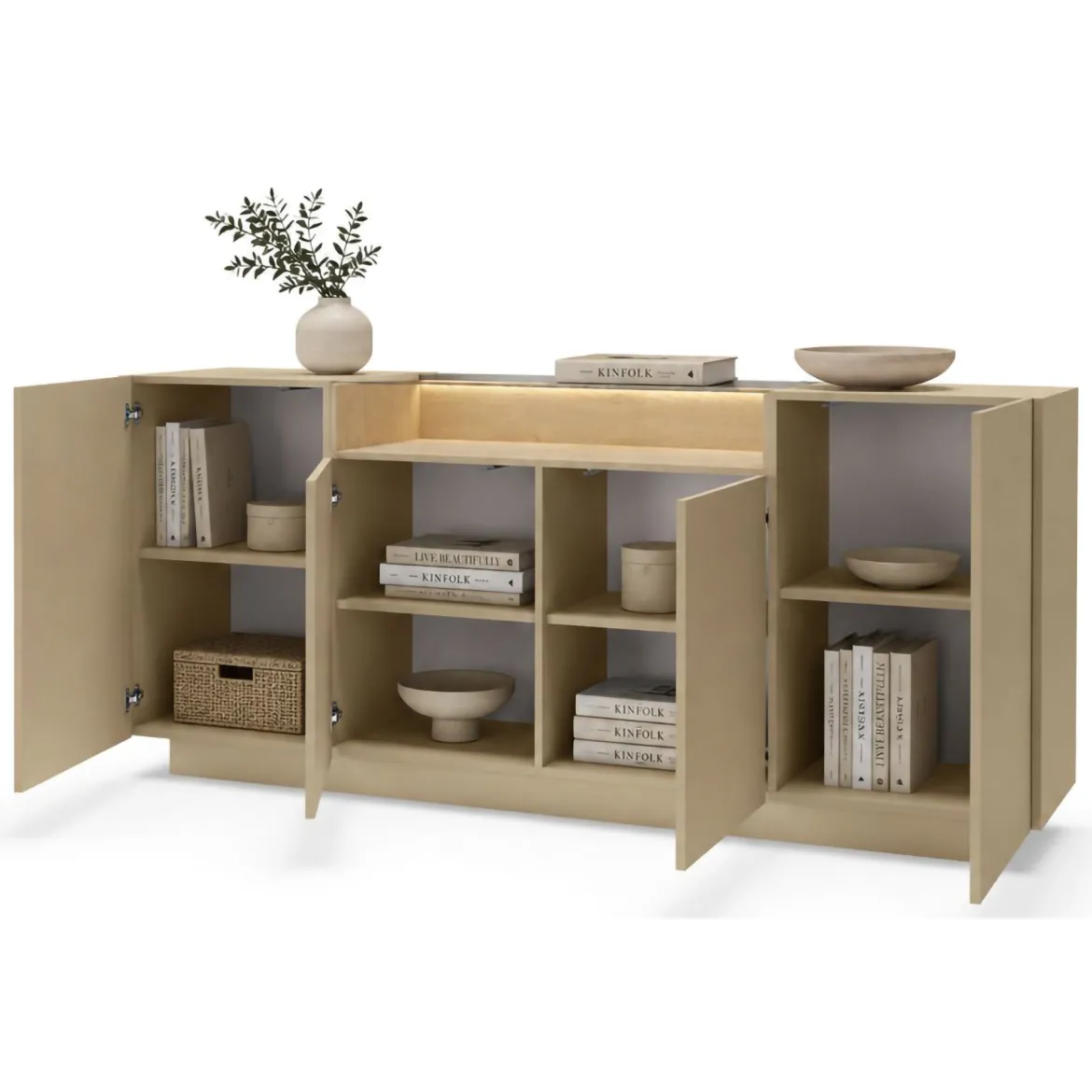 Credenza Marrone Chiaro Marrone Rovere 3 Cassetti 2 Ripiani 176x40x83h cm, Apertura Battente, Scorrevole - Haleli