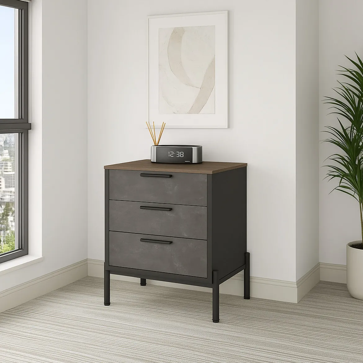 Credenza marrone e grigia 54x44x70h cm 3 cassetti - Butchoy