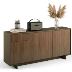 Credenza marrone e legno cannettato 170x42x78h cm 3 ante e 1 cassetto - Aronne