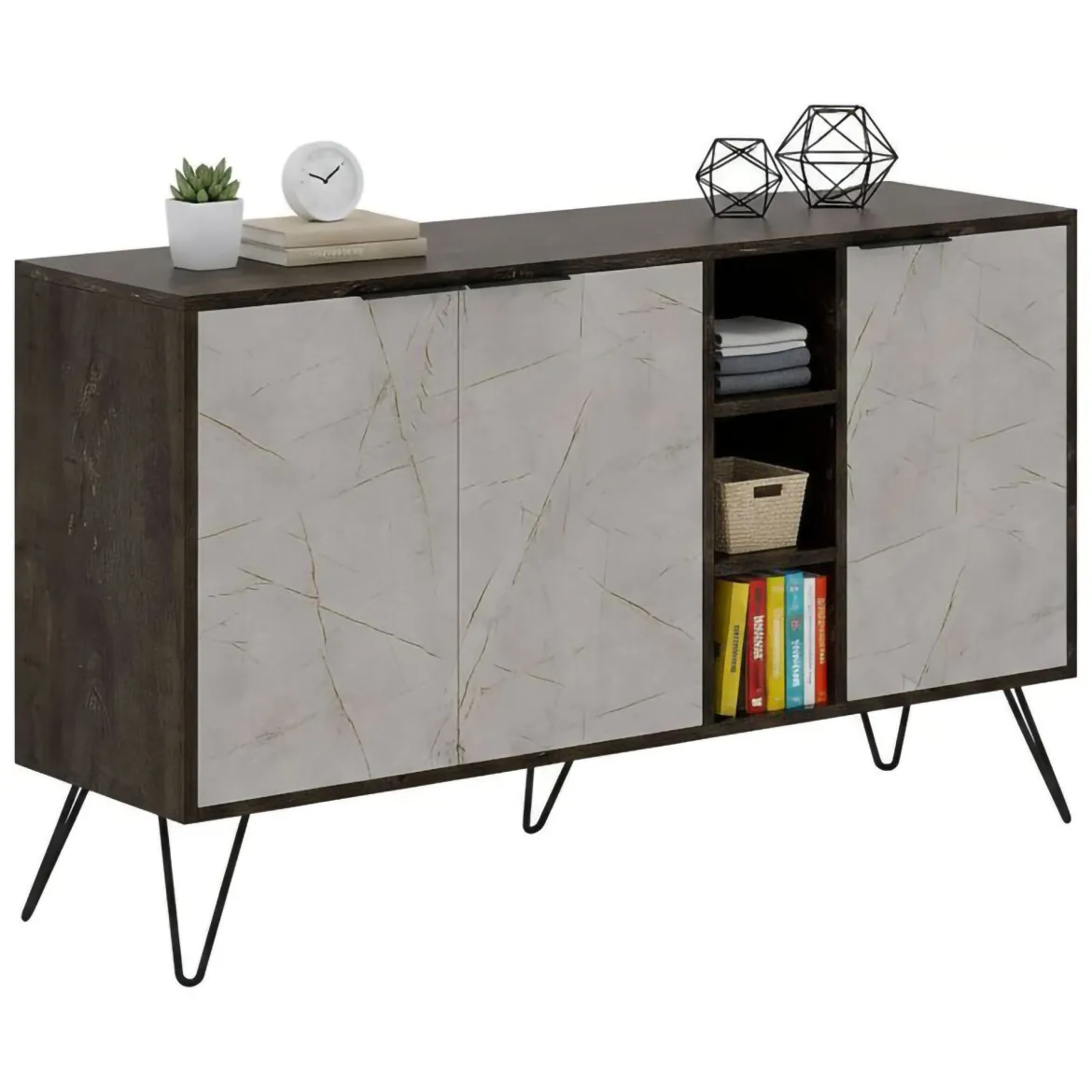 Credenza marrone e marmo 142x35x83h cm 3 ante - Arlene