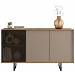 Credenza Marrone Noce Beige Cassetti 3 Ripiani 184x40x87h cm, Apertura Battente - Capena