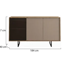Credenza Marrone Noce Beige Cassetti 3 Ripiani 184x40x87h cm, Apertura Battente - Capena