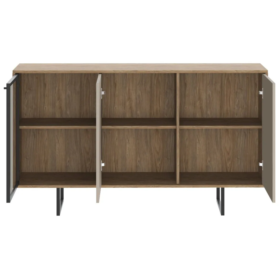 Credenza Marrone Noce Beige Cassetti 3 Ripiani 184x40x87h cm, Apertura Battente - Capena