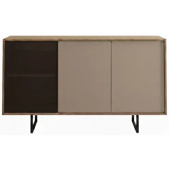Credenza Marrone Noce Beige Cassetti 3 Ripiani 184x40x87h cm, Apertura Battente - Capena