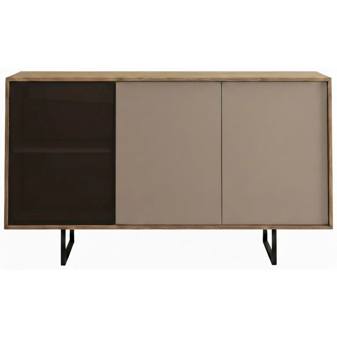 Credenza Marrone Noce Beige Cassetti 3 Ripiani 184x40x87h cm, Apertura Battente - Capena