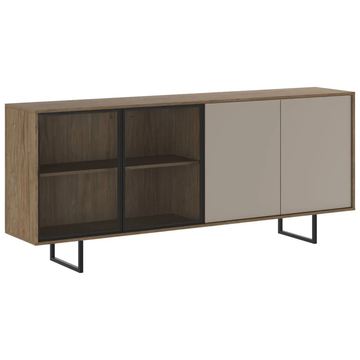 Credenza Marrone Noce Beige Cassetti 3 Ripiani 200x40x87h cm, Apertura Battente - Malnate