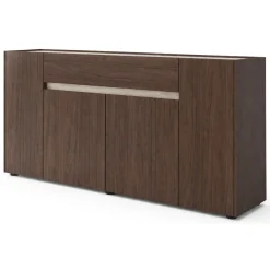 Credenza Marrone Noce Beige un Cassetto Apertura Battente, Scorrevole 170x40x85h cm, 4 Ante - Cirimido
