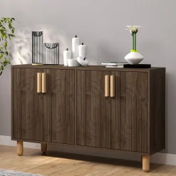 Credenza Marrone Noce Marrone Rovere 2 Ripiani 4 Ante 120x30x74h cm, 4 Vani - Venerina