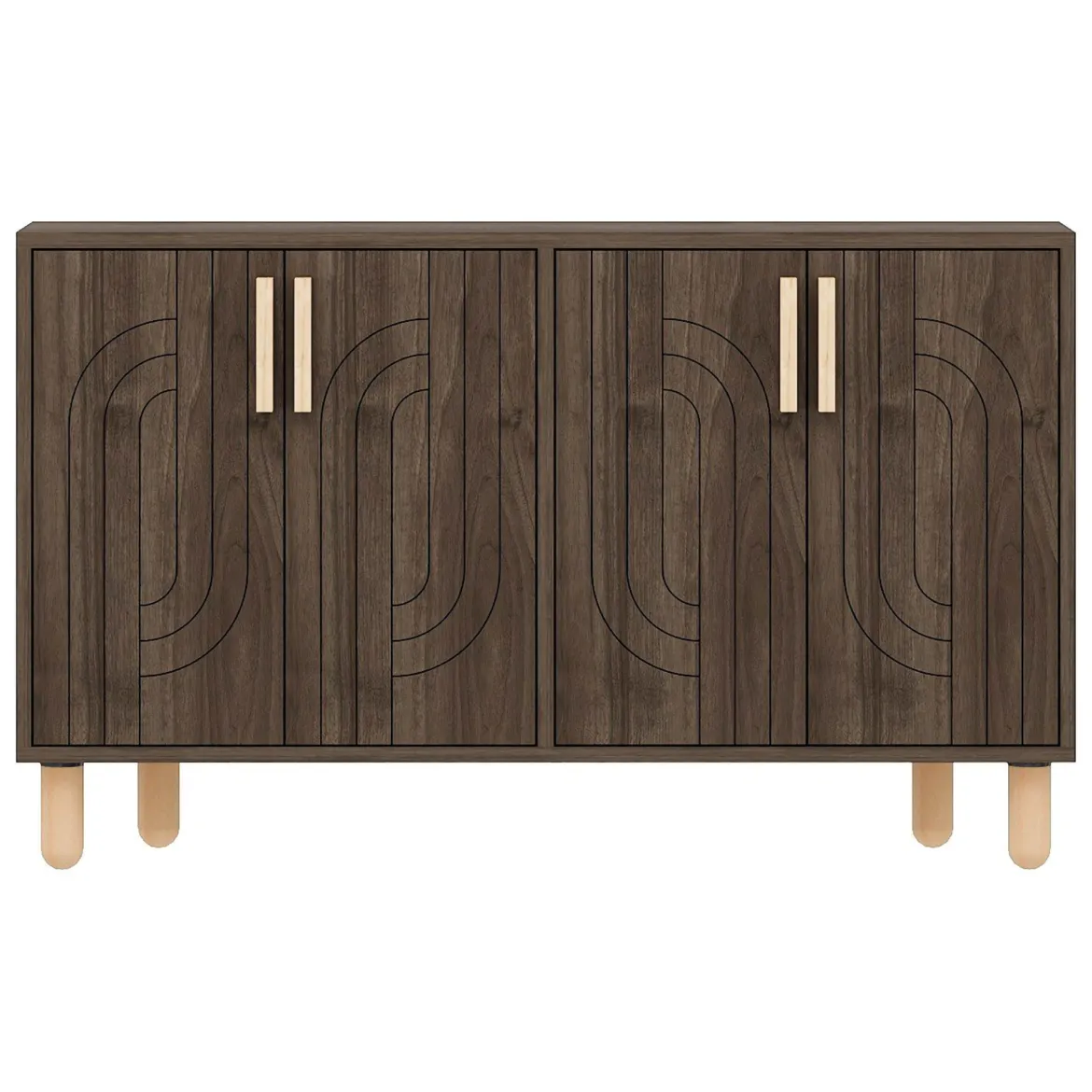Credenza Marrone Noce Marrone Rovere 2 Ripiani 4 Ante 120x30x74h cm, 4 Vani - Venerina