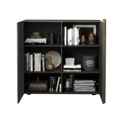 Credenza Marrone Noce Marrone Rovere 4 Ripiani 6 Vani 121x44x114h cm, 2 Ante - Giarole