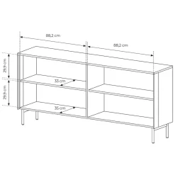 Credenza Marrone Noce Nero Antracite 2 Ripiani Apertura Battente 181x39x83h cm, 4 Ante - Hapa