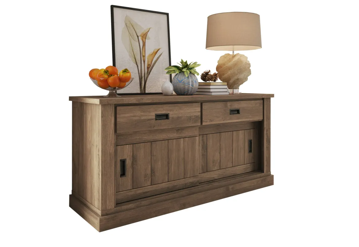 Credenza Marrone Noce 2 Ripiani 3 Cassetti 220x50x95h cm, 2 Ante - Malonno
