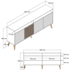 Credenza Marrone Noce 2 Ripiani 4 Ante 60x31x140h cm, 5 Vani - Sestu