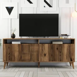 Credenza Marrone Noce 2 Ripiani 4 Ante 180x35x78h cm, 6 Vani - Falzes