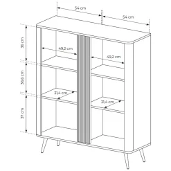 Credenza Marrone Noce 2 Ripiani Apertura Battente 180x35x78h cm, 4 Ante - Elini