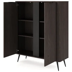 Credenza Marrone Noce 2 Ripiani Apertura Battente 180x35x78h cm, 4 Ante - Elini