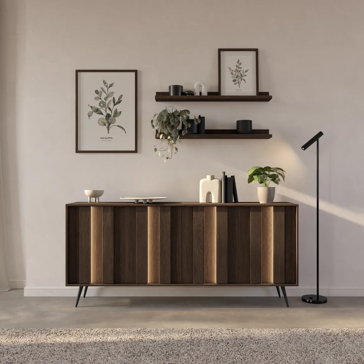 Credenza Marrone Noce 4 Ripiani Apertura Battente 183x40x83h cm, 4 Ante - Haga