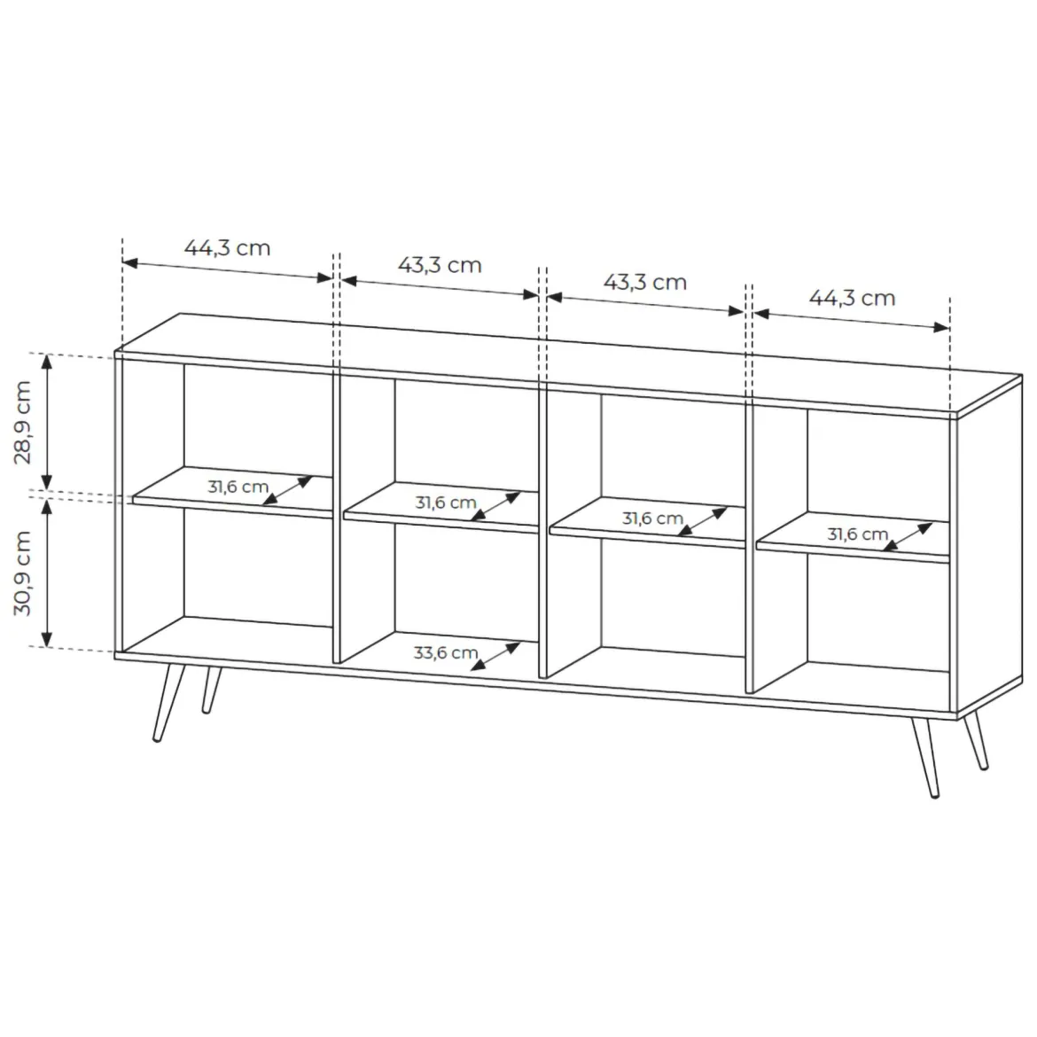 Credenza Marrone Noce 4 Ripiani Apertura Battente 183x40x83h cm, 4 Ante - Haga